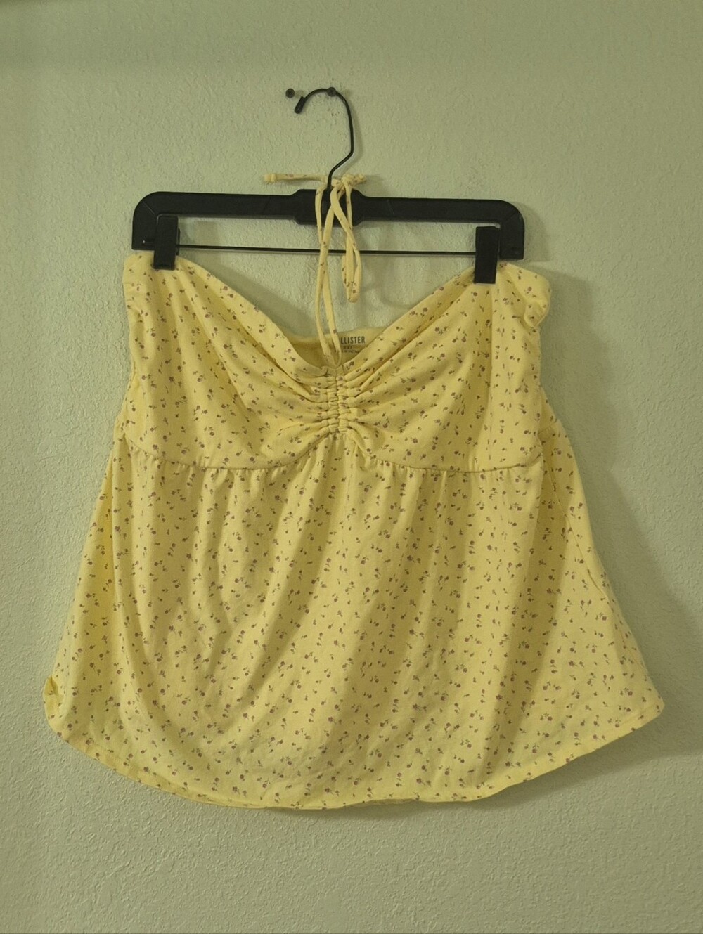 Hollister Yellow Floral Halter Ruched Tie Top